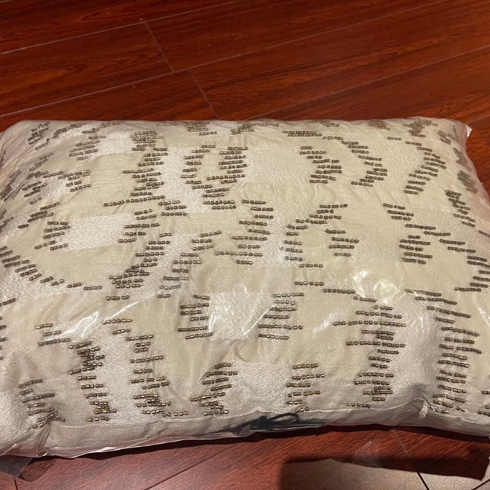 Michael Aram Beaded Decorative Accent Pillow 8x12 gold pom